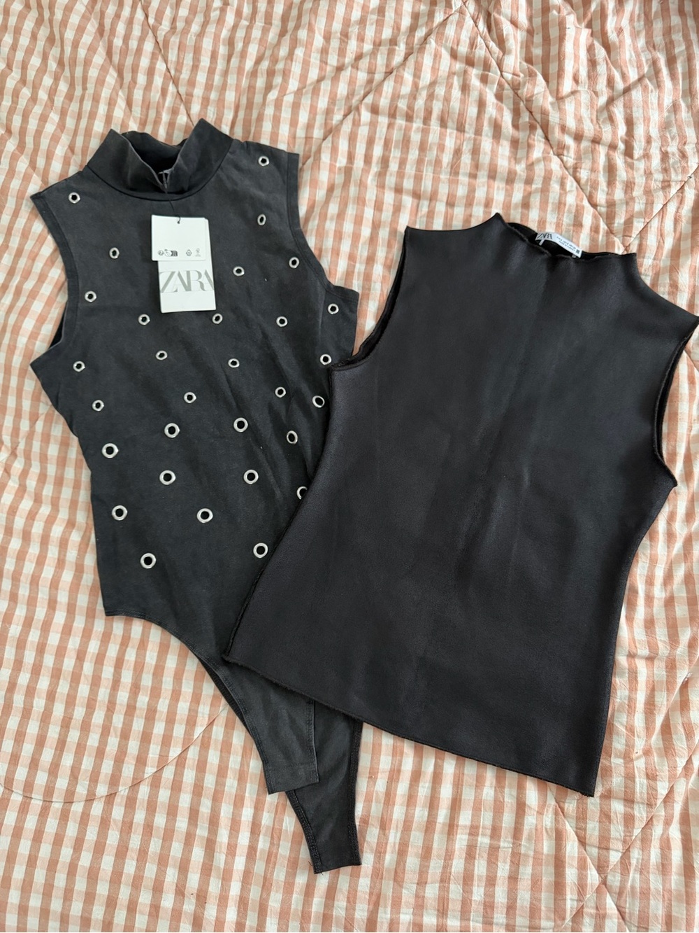 Zara Black Sleeveless Mock Neck Bodysuit with Silver Eyelets